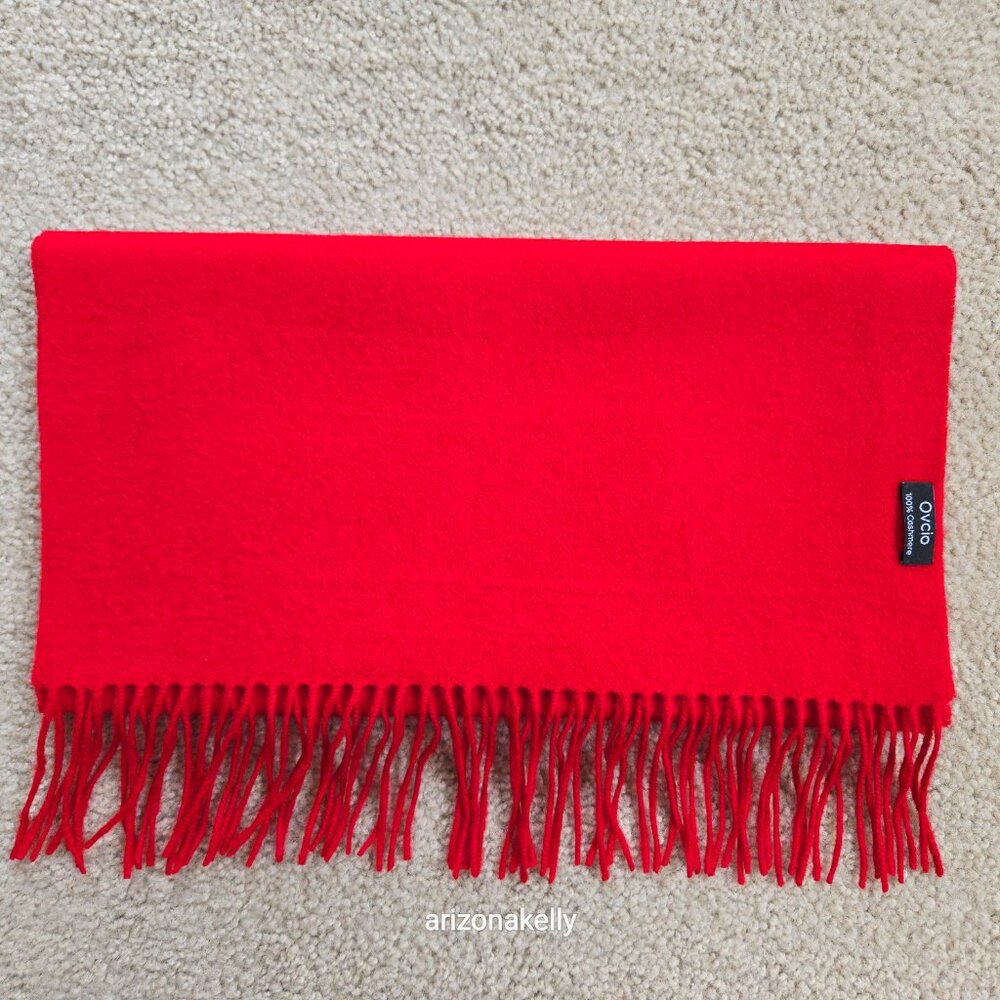 NWOT Red Cashmere Fringed Scarf Ovcio - Picture 10 of 10